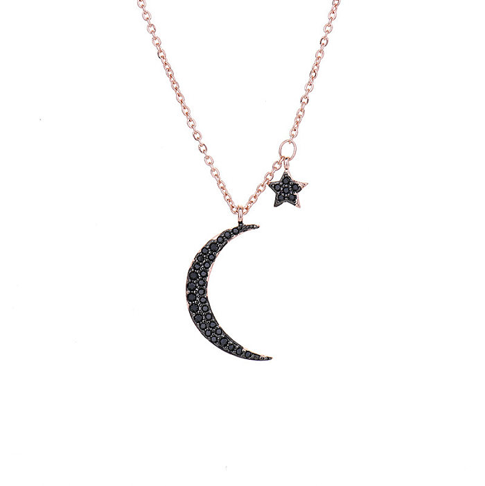 Einfache Halskette mit Stern- und Mond-Kupfer-Inlay-Zirkon-Anhänger