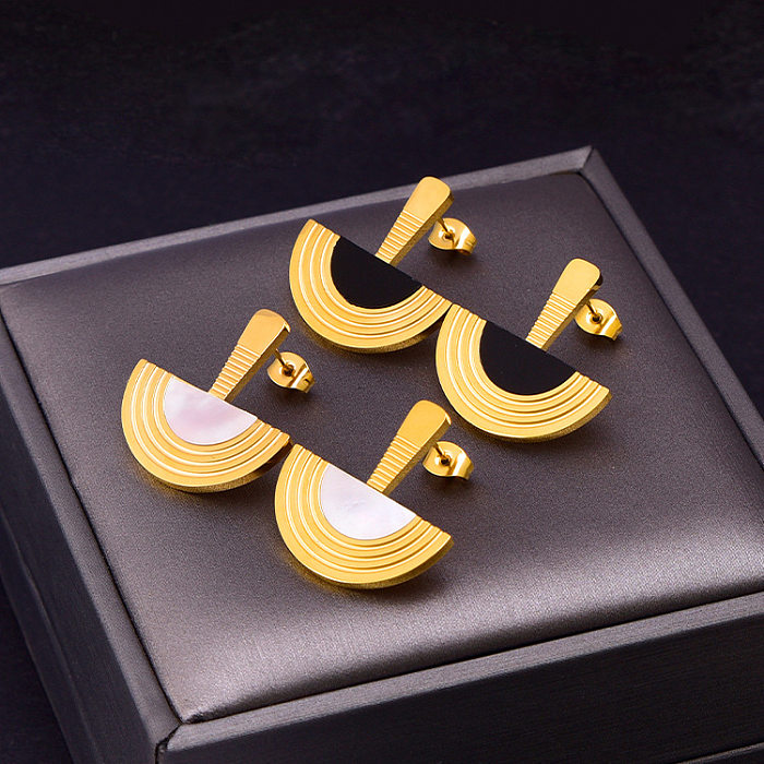 Elegant Semicircle Titanium Steel Inlay Shell Women'S Earrings Necklace