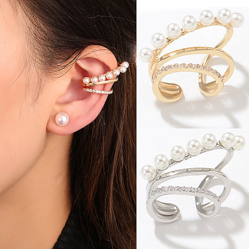 Fashion Solid Color Copper Plating Inlay Pearl Ear Clips 1 Piece