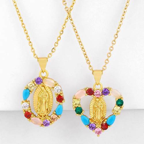 Neue Mode Jungfrau Maria Halskette Herzförmigen Geometrischen Anhänger Diamant Farbe Zirkon Liebe Halskette