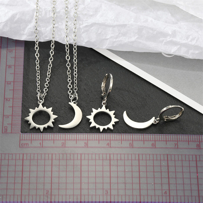 Korea Simple Alloy Hollow Sun Moon Asymmetric Earrings Necklace Wholesale