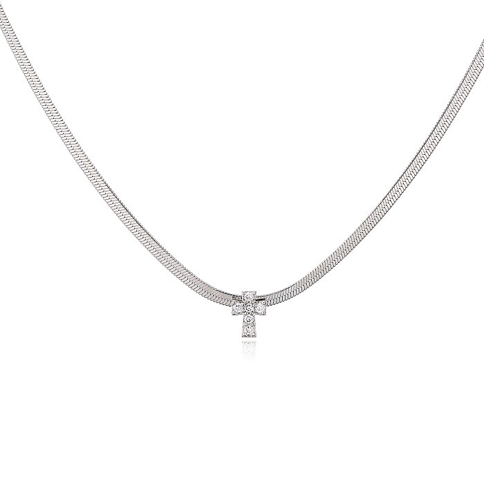 Stainless Steel Blade Chain Cross Necklace Clavicle Chain Zircon Inlaid Necklace