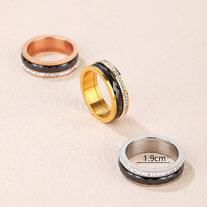 Basic Classic Style Geometric Titanium Steel Zircon Rings In Bulk