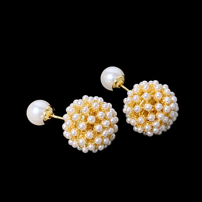 1 Pair Retro Ball Inlay Copper Artificial Pearls Ear Studs