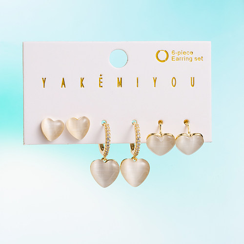 Yakemiyou Sweet Water Droplets Heart Shape Copper Opal Zircon 14K Gold Plated Earrings