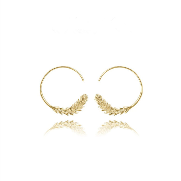 1 paire de boucles d'oreilles en cuivre plaqué or, Style Simple, feuille plaquée