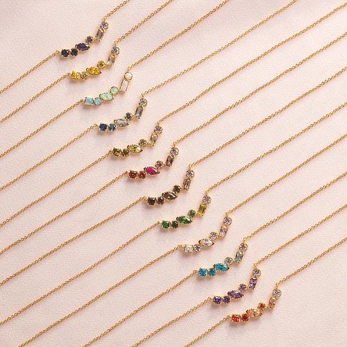 Casual Retro Simple Style Solid Color Copper Plating Inlay Carving Zircon 18K Gold Plated Necklace