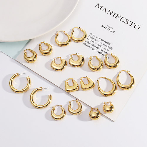 1 Pair Simple Style Round Solid Color Plating Copper Copper Alloy 18K Gold Plated Earrings
