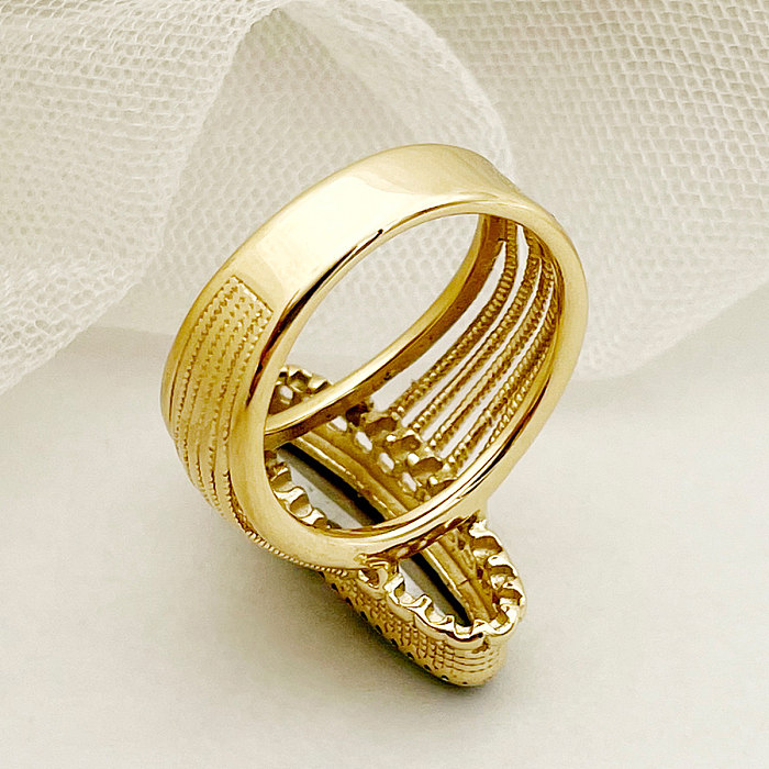Elegant Luxurious Oval Stainless Steel Plating Inlay Zircon Gold Plated Rings