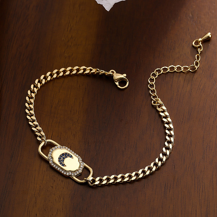 Bracelets plaqués or 18 carats en Zircon, Style Simple rétro, croix œil du diable, forme de cœur, incrustation de cuivre