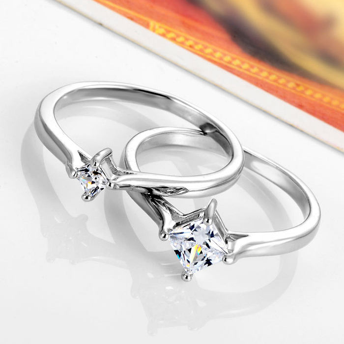 Elegant Copper Plating Inlay Zircon White Gold Plated Rings