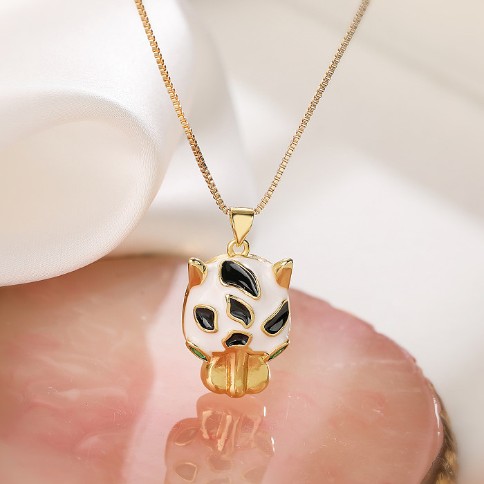 Aogu Cross-Border Copper Plated Real Gold Drop Oil Animal Leopard Pendant Necklace Female European And American Ins Niche Personality Clavicle Chain