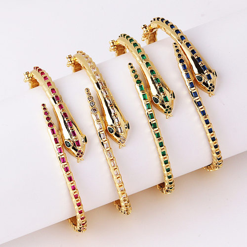 Sexy Streetwear Snake Copper Plating Inlay Zircon Cuff Bracelets