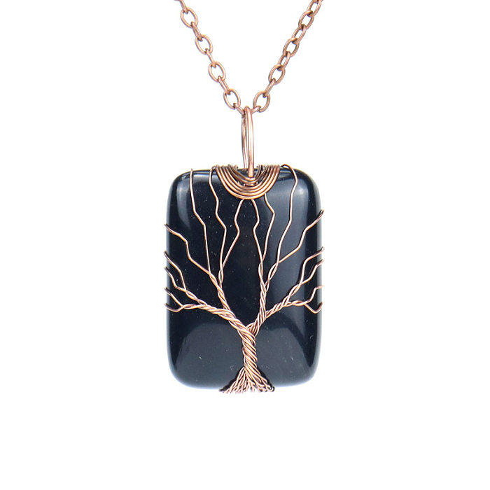 Simple Style Rectangle Natural Stone Crystal Copper Pendant Necklace 1 Piece
