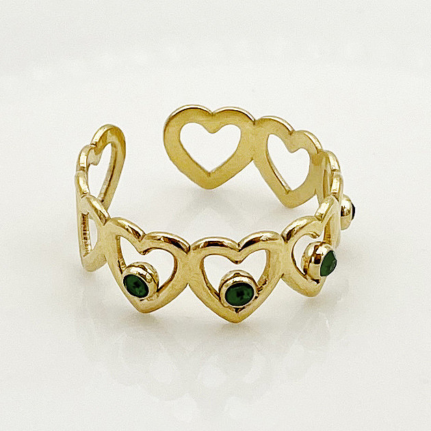 Simple Style Heart Shape Stainless Steel Plating Inlay Rhinestones Gold Plated Rings