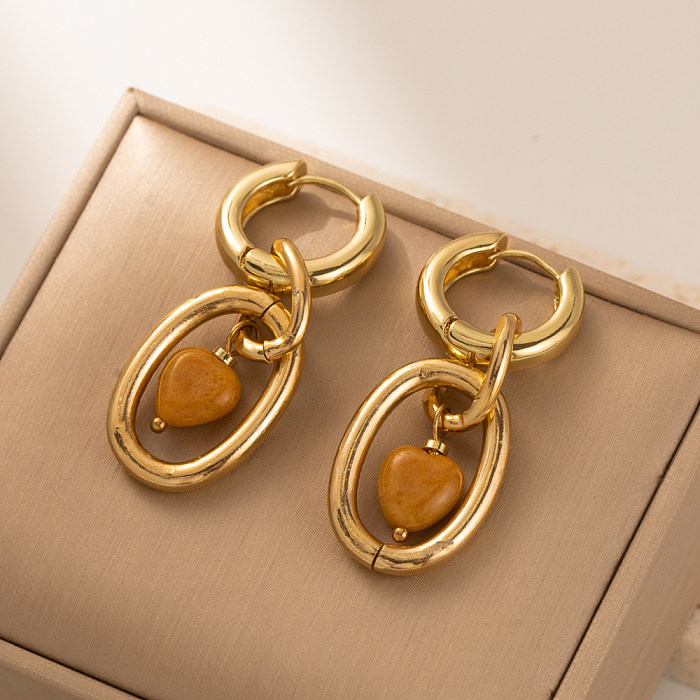 1 Pair Sweet Simple Style Streetwear Oval Heart Shape Plating Natural Stone Copper Drop Earrings