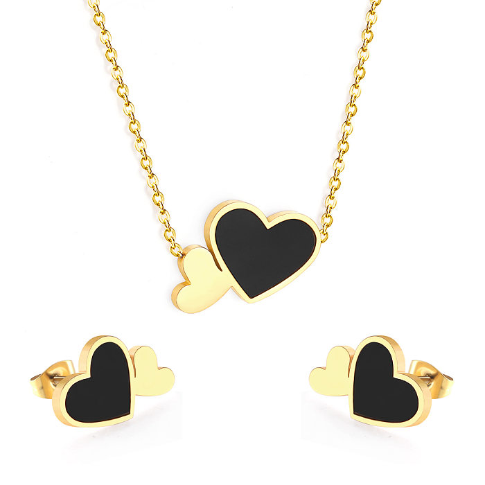 Ensemble de bijoux pour femmes, 2 pièces, en forme de cœur, plaqué en acier inoxydable, à la mode