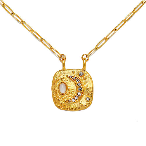 Retro Streetwear Star Moon Pearl Copper Gold Plated Zircon Pendant Necklace In Bulk