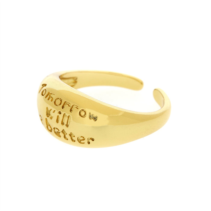 Simple Style Letter Copper Plating 18K Gold Plated Open Ring