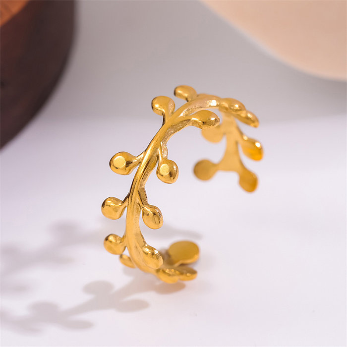 Streetwear Round Leaves Stainless Steel Plating 18K Gold Plated Open Rings