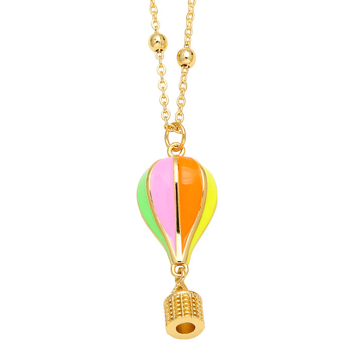 1 Piece Fashion Pentagram Hot Air Balloon Butterfly Copper Enamel Plating Inlay Zircon Pendant Necklace
