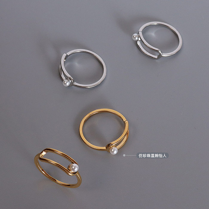 Simple Geometric Shape Simple Titanium Steel Pearl Ring