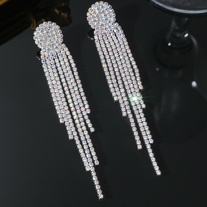 1 Pair Simple Style Solid Color Rhinestone Copper Silver Plated Drop Earrings