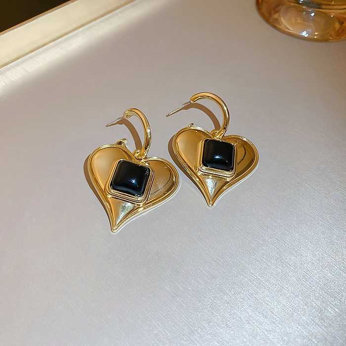 1 Pair Retro Geometric Flower Copper Inlay Rhinestones Pearl Drop Earrings