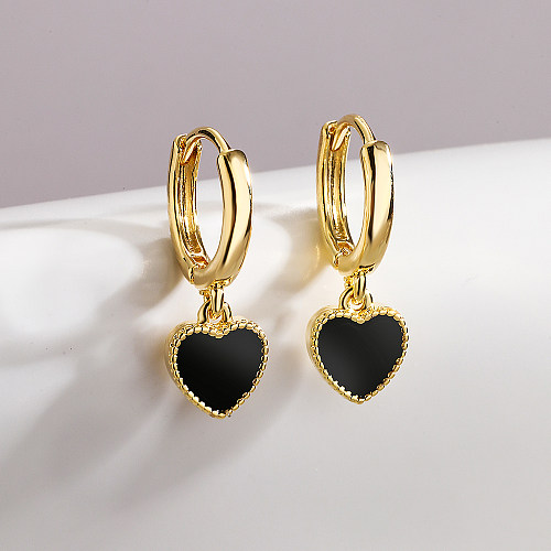 Boucles d'oreilles pendantes en forme de cœur, en cuivre et émail plaqué or, 1 paire