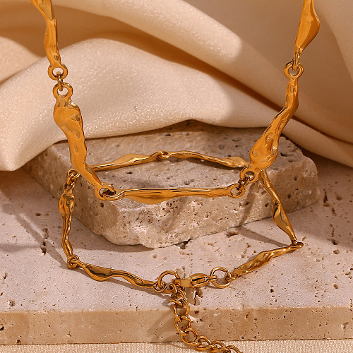 Collar de pulseras chapado en oro de 18 quilates con revestimiento de acero inoxidable de color sólido de estilo vintage