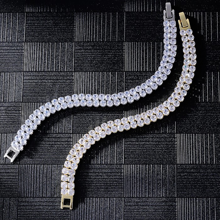 Hip-Hop Style Simple couleur unie incrustation de cuivre Zircon plaqué or blanc bracelets plaqués or