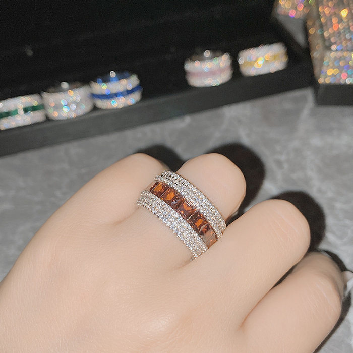 Hip-Hop Simple Style Solid Color Copper Inlay Zircon Wide Band Rings