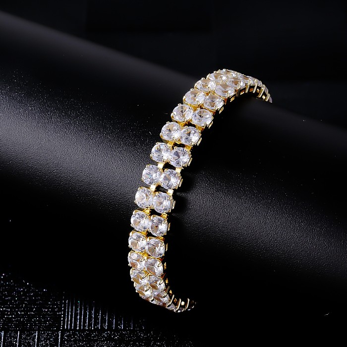 Hip-Hop Simple Style Solid Color Copper Inlay Zircon White Gold Plated Gold Plated Bracelets