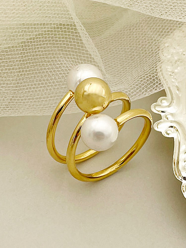 Elegante, runde, vergoldete künstliche Perlenringe aus Edelstahl in großen Mengen