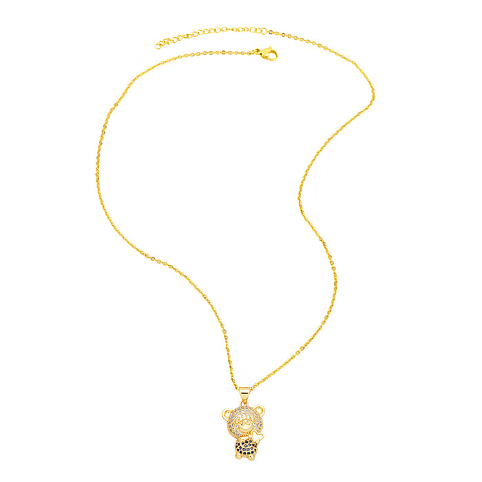Cute Simple Style Little Bear Heart Shape Copper 18K Gold Plated Zircon Necklace In Bulk
