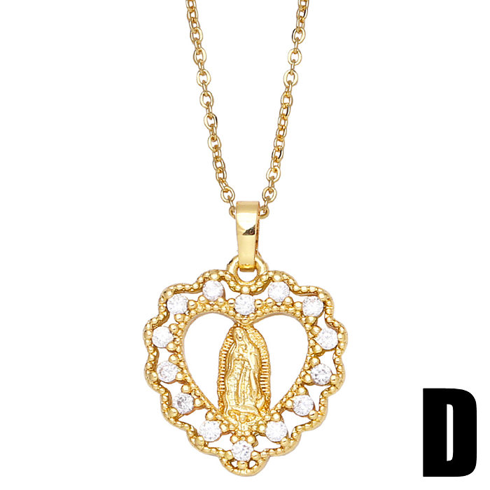 Colar de zircão colorido embutido da moda, corrente de clavícula de cobre com etiqueta da Virgem Maria