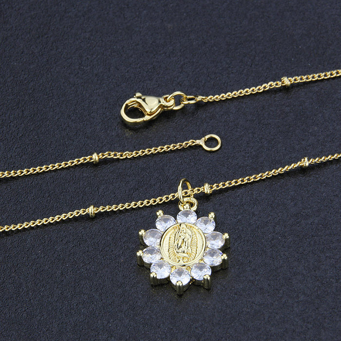 European And American Simple Virgin Inlaid Zirconium Lace Faith Pendant Copper Necklace