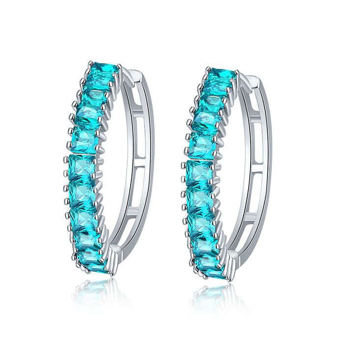 1 Pair Shiny Round Plating Inlay Copper Zircon Silver Plated Hoop Earrings
