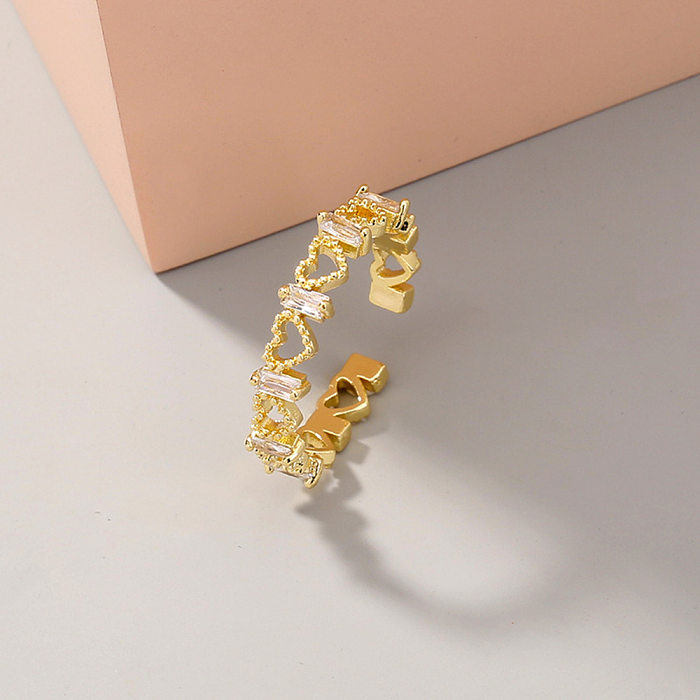 Atacado joias micro-incrustadas com zircão branco onda anel de cobre joias