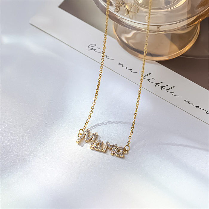 MAMA Letter Copper Inlay Rhinestones Necklace