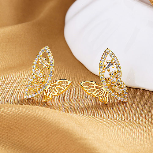 1 Pair IG Style Insect Butterfly Inlay Copper Zircon Ear Studs