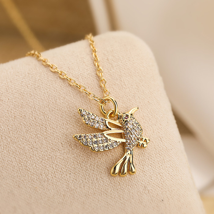 Modern Style Classic Style Bird Copper 18K Gold Plated Zircon Pendant Necklace In Bulk