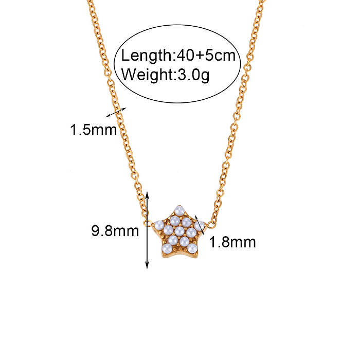 Collier de boucles d'oreilles élégant pentagramme en acier inoxydable avec incrustation de perles plaquées or 18 carats