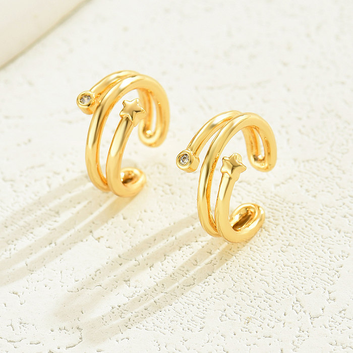 1 Pair Punk Cool Style C Shape Solid Color Plating Inlay Copper Rhinestones 18K Gold Plated Ear Cuffs