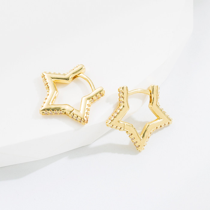 Schlichter Stern-Kupfer- und vergoldeter Zirkon-Creolen-Ohrring, 1 Paar