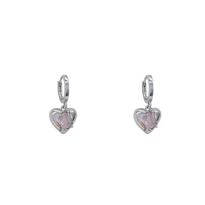 1 par de brincos de pedras preciosas artificiais de cobre revestido em formato de coração feminino