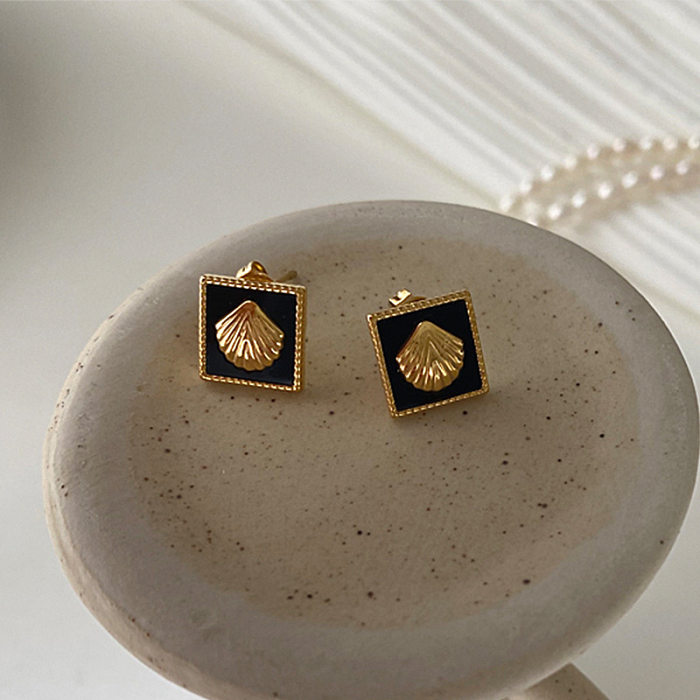 Elegant Square Shell Titanium Steel Plating Earrings Necklace
