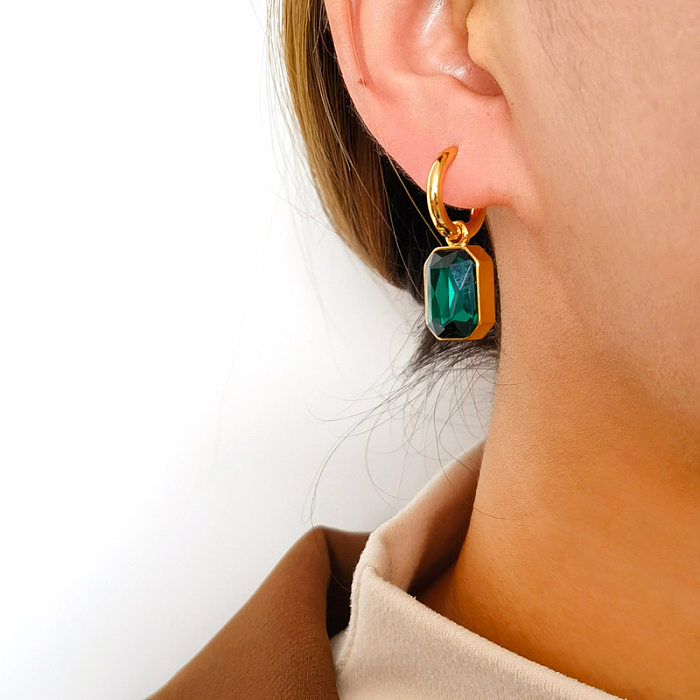 1 Pair Lady Square Copper Plating Inlay Glass Drop Earrings