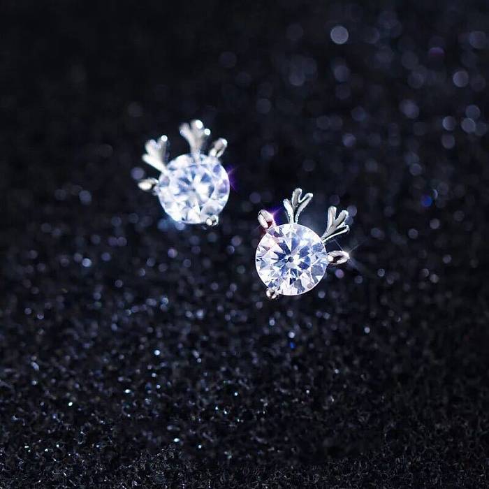 Versão coreana simples único diamante pequeno alce brincos antler brincos bonito temperamento jóias de orelha de natal
