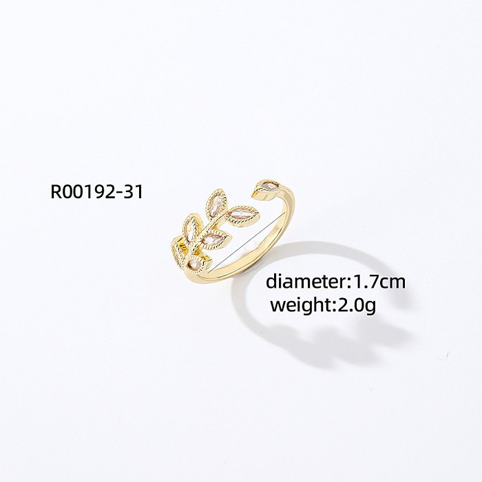 IG Style Simple Style Leaf Flower Butterfly Copper Inlay Zircon Open Rings